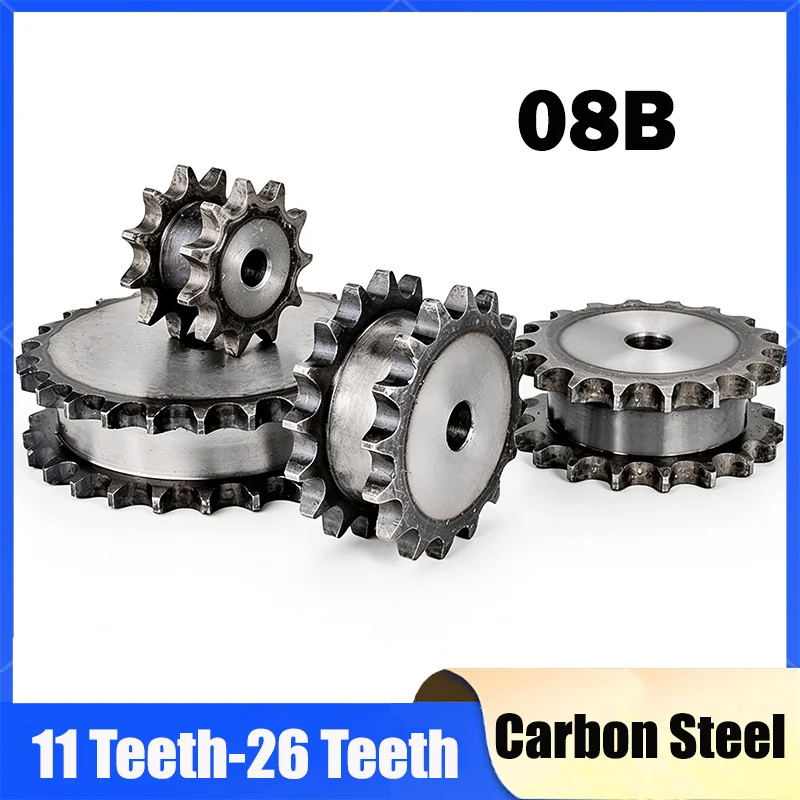 1Pc Double Row Drive Sprocket Wheel Gear 11-26 Teeth For 08B Roller Chain 08B-2 Duplex Chain Industrial Gear Accessories