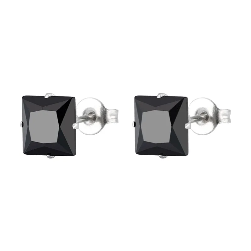 Uelf Fashion Gold Color Square Stud Earrings Black Austrian Crystal Rhinestone Earring For Women Wedding Stainless Jewelry