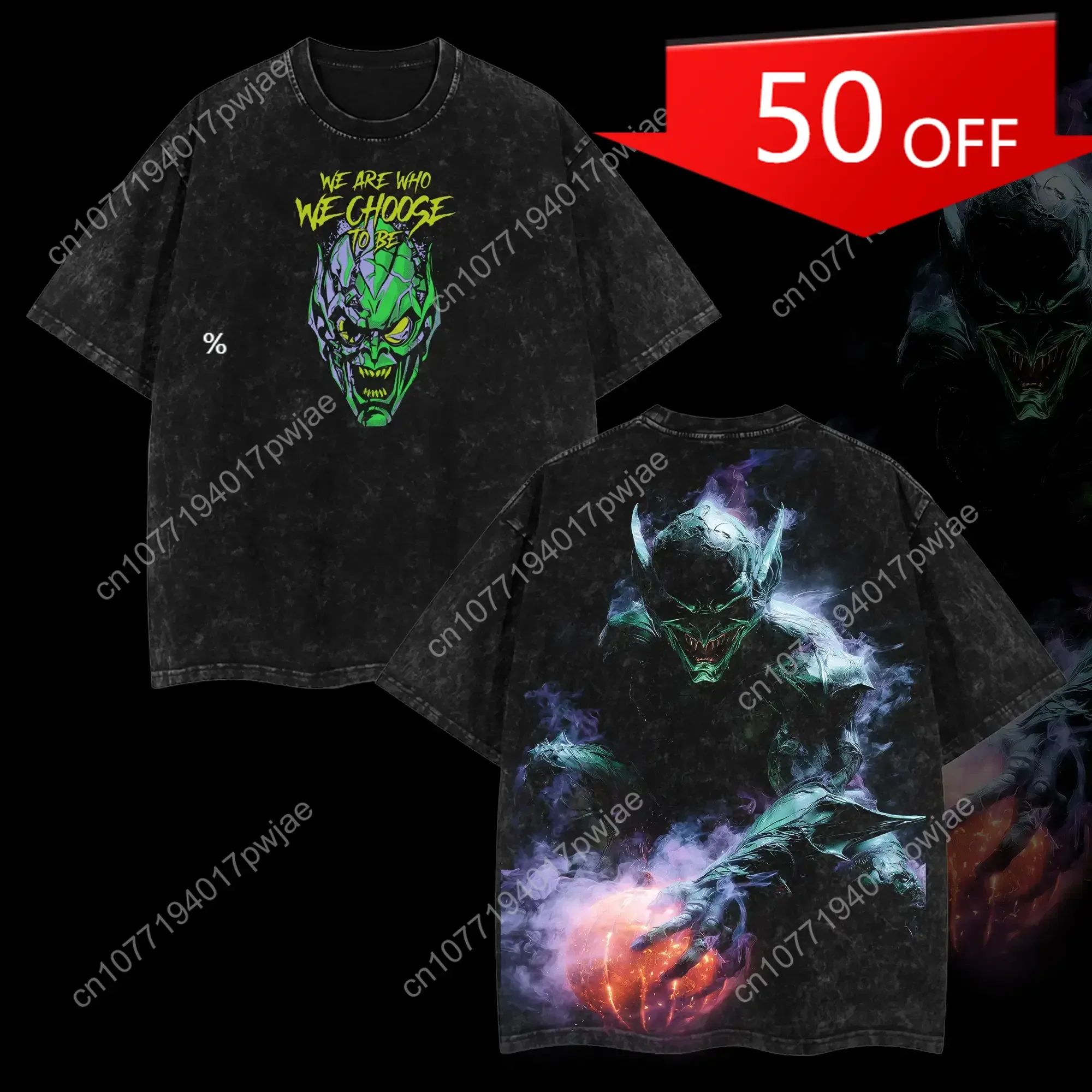 

Marvel Norman Osborn " Green Goblin " - MCUU Spidey verse Edition Double Printed Oversize Lightweight Acid Washed Tee Movie