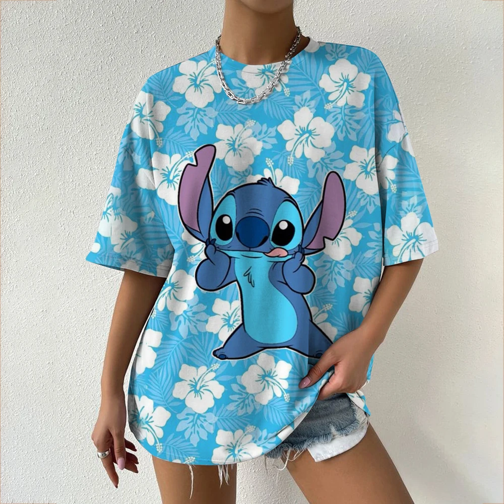 Women's T-Shirts For Women Disney Stitch print Tees Casual Street Femalewear Summer Oversized T-Shirt Fashion Lady Y2k Clothing image 2