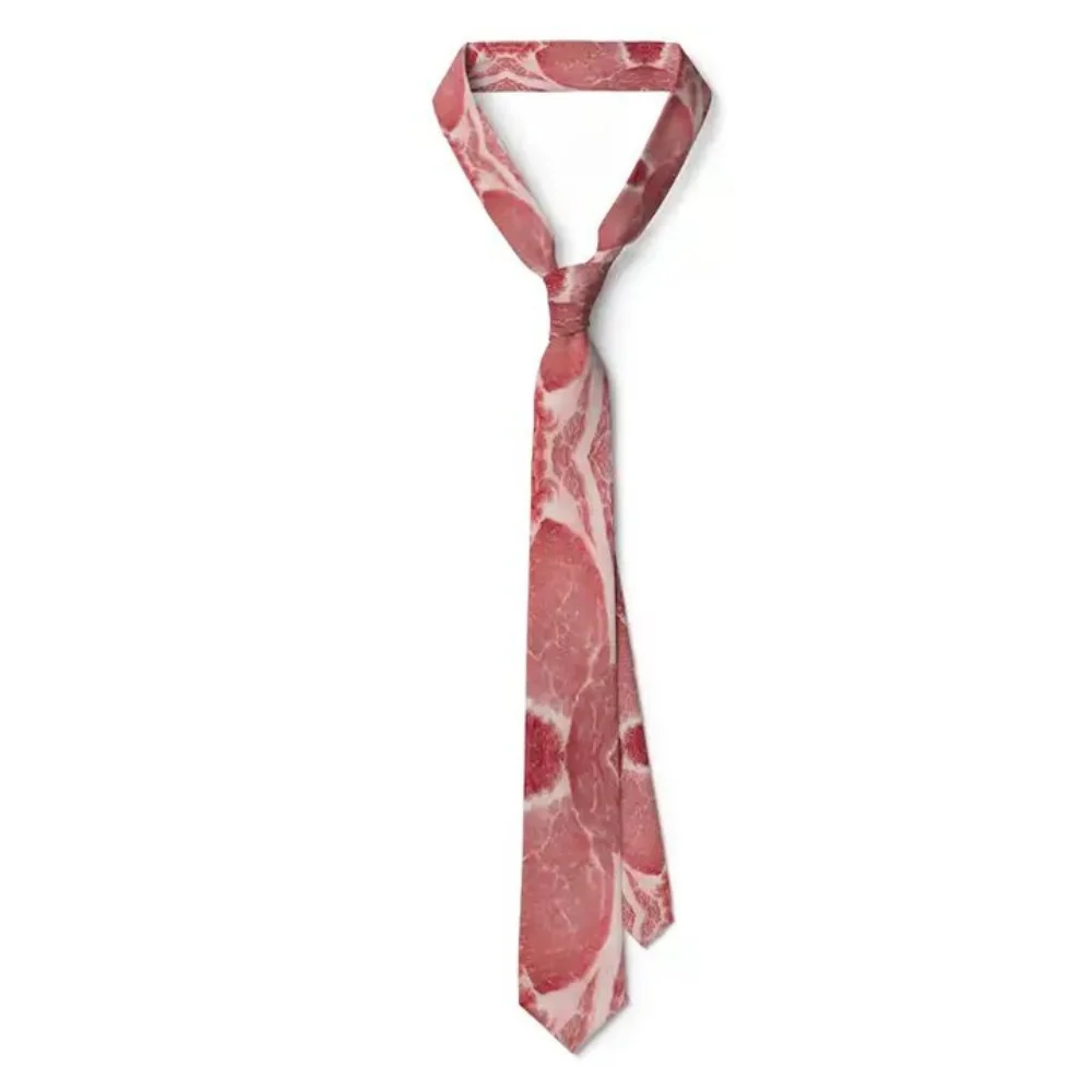 8 cm Krawatte im Fleisch-Stil, schmal, verstellbar, Krawatte mit heißem Essen-Druck, weich, interessant, Steak- und Lebensmitteldruck, Herren-Krawatte