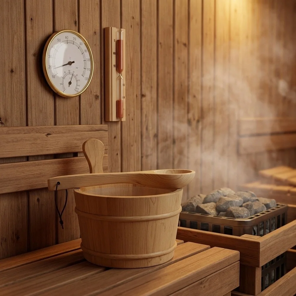 30*30*27cm Sauna Accessory Set Complete Sauna Solution Hassle-free Setup Natural Wood Material Moisture Level Monitor