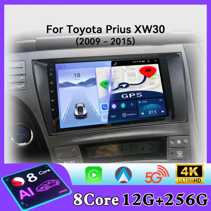 For Toyota Prius XW30 2009 - 2015 Android Car Radio Automotive Multimedia Video Player GPS Navigation Carplay Screen Auto Stereo
