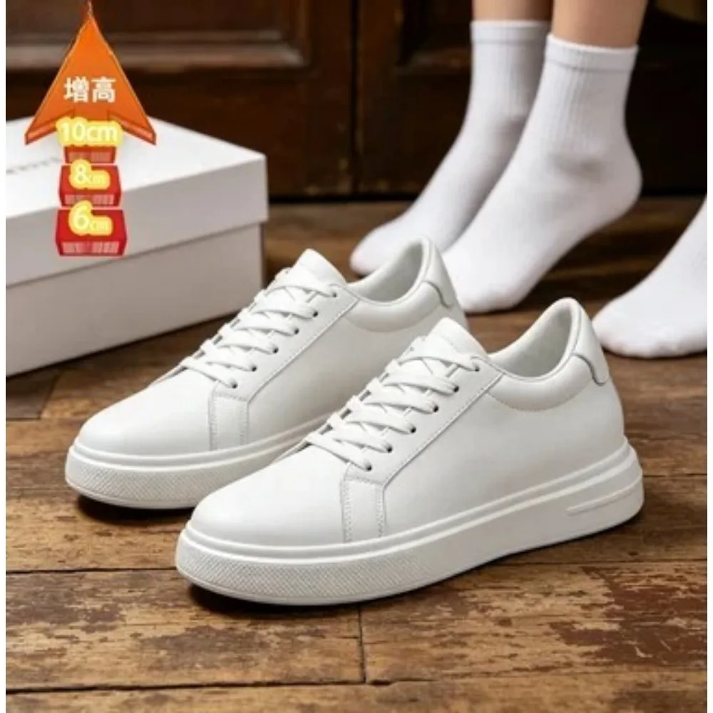 

Fashion PU Leather Elevator Shoes for Men 6cm 8cm 10cm Invisible Height Increase White Sneakers Cortex Heightening Casual Shoes
