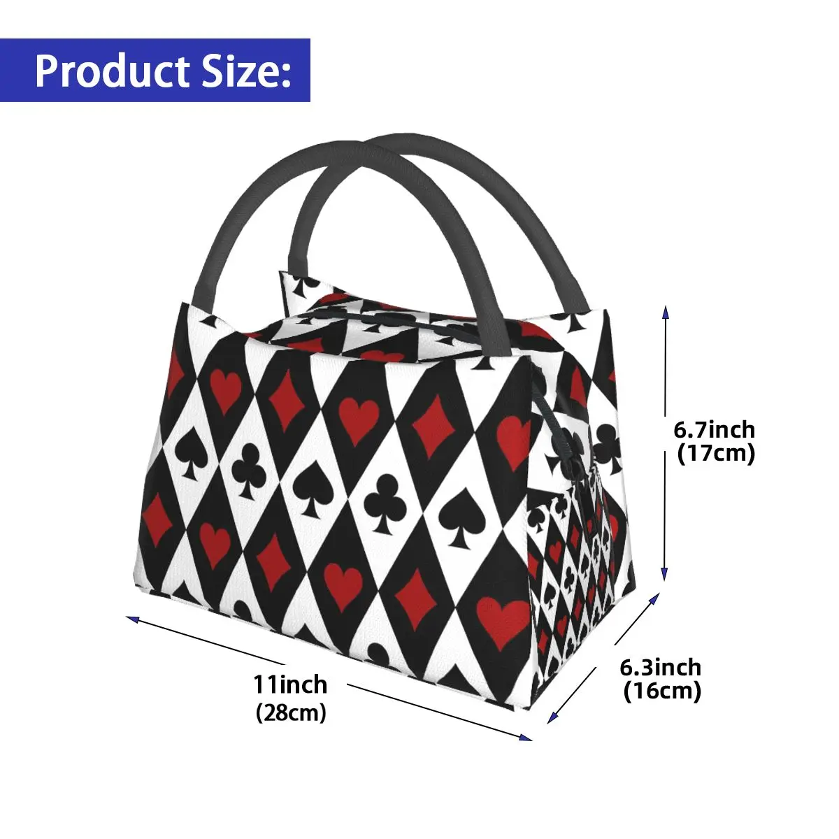 Playing Card Pattern Print Insulated Lunch Bag for Women Children Leakproof Food Boxes Thermal Lunch Box Tote