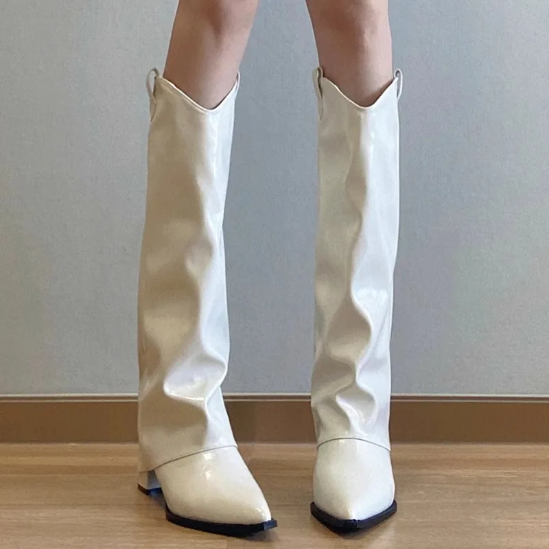 

Женские массивные высокие сапоги с острым носком, пикантные женские платья-гладиаторы, осень, новинка 2025 года, трендовые ретро модные женские ботинки, готические Botas Mujer