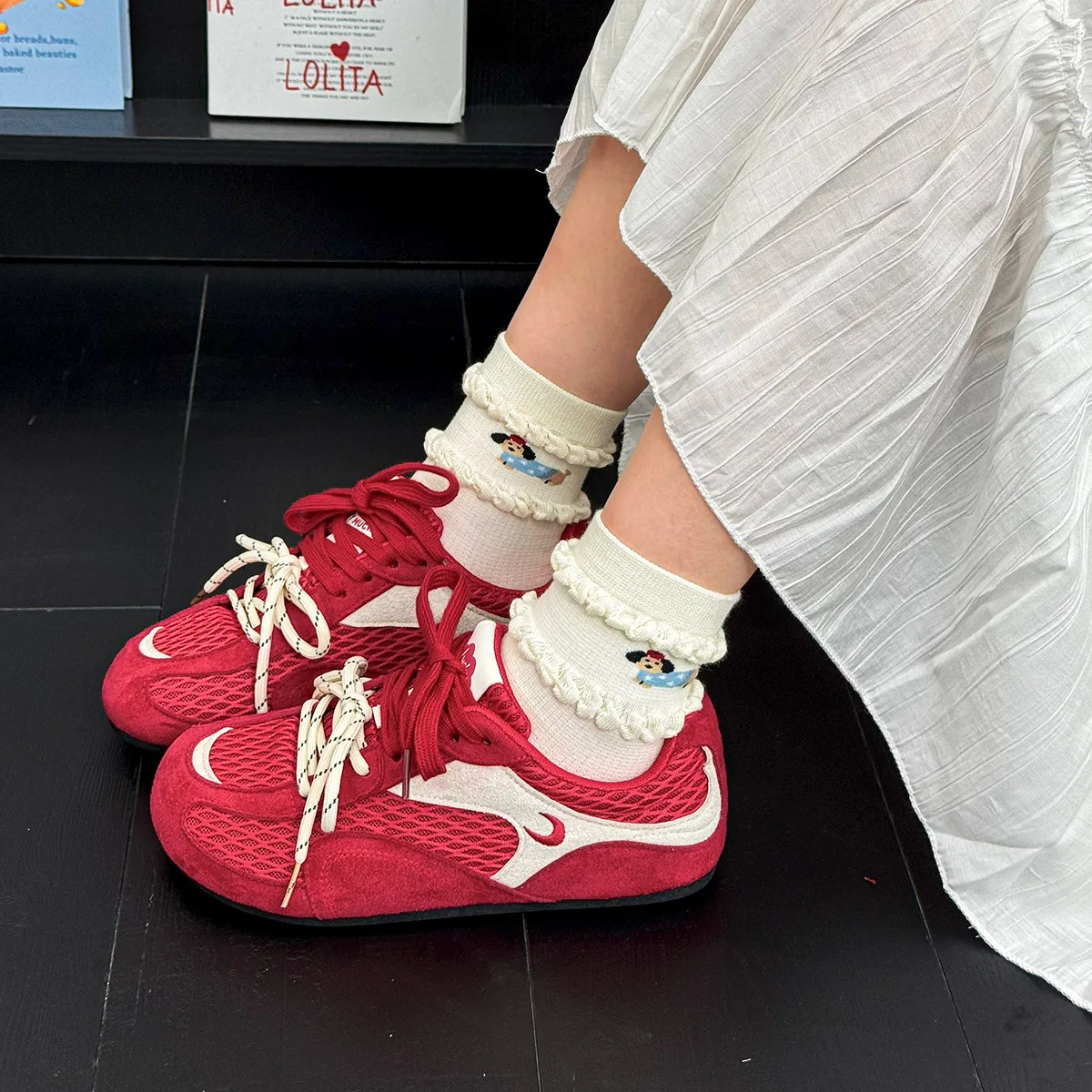 

Women's Soft Soled Comfortable Mesh Sneakers Lightweight Breathable Casual Shoes Ins Trendy Color Block Japanese Style