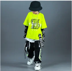 Kids Fashion Hip Hop Clothing Oversize Green Hoodie Streetwear Black Cargo Shorts For Girls Boys Jazz Dance Costume Clothes