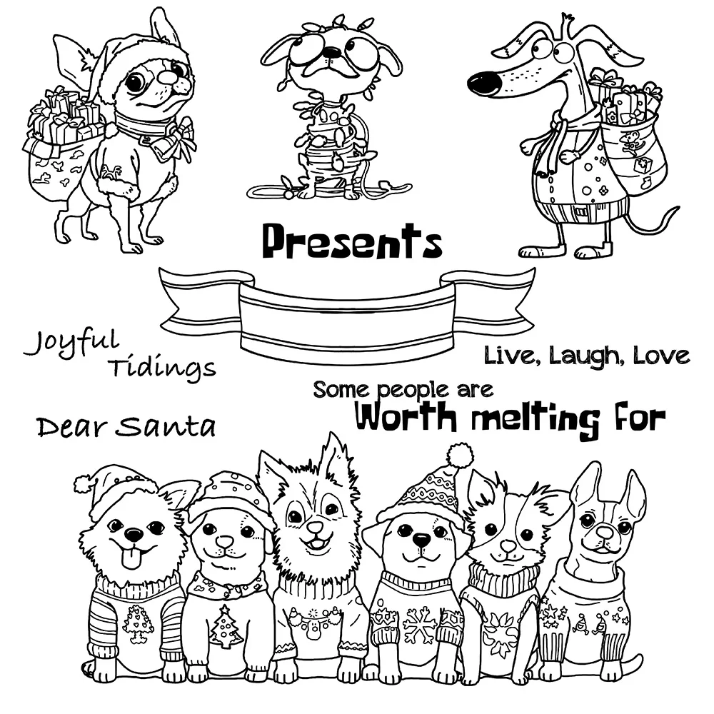 Mangocraft Cute Christmas Puppy Dogs Clear Stamp DIY Scrapbooking Supplies Silicone Stamp For Card Making Albums Crafts Decor
