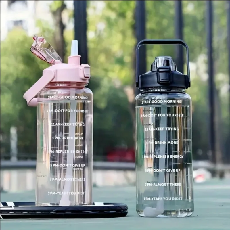 2L BPA-Free Water Bottle] 1pc PPSU Water Bottle with Time Marker, Straw & Handle - Large Capacity, BPA-Free Hydration Jug