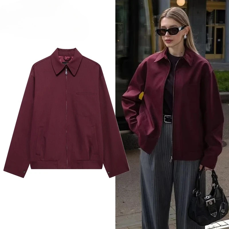 

Autumn Winter New Women Zipper Bomber Jacket Outerwears Overcoat Lady Long Sleeve Loose Coat