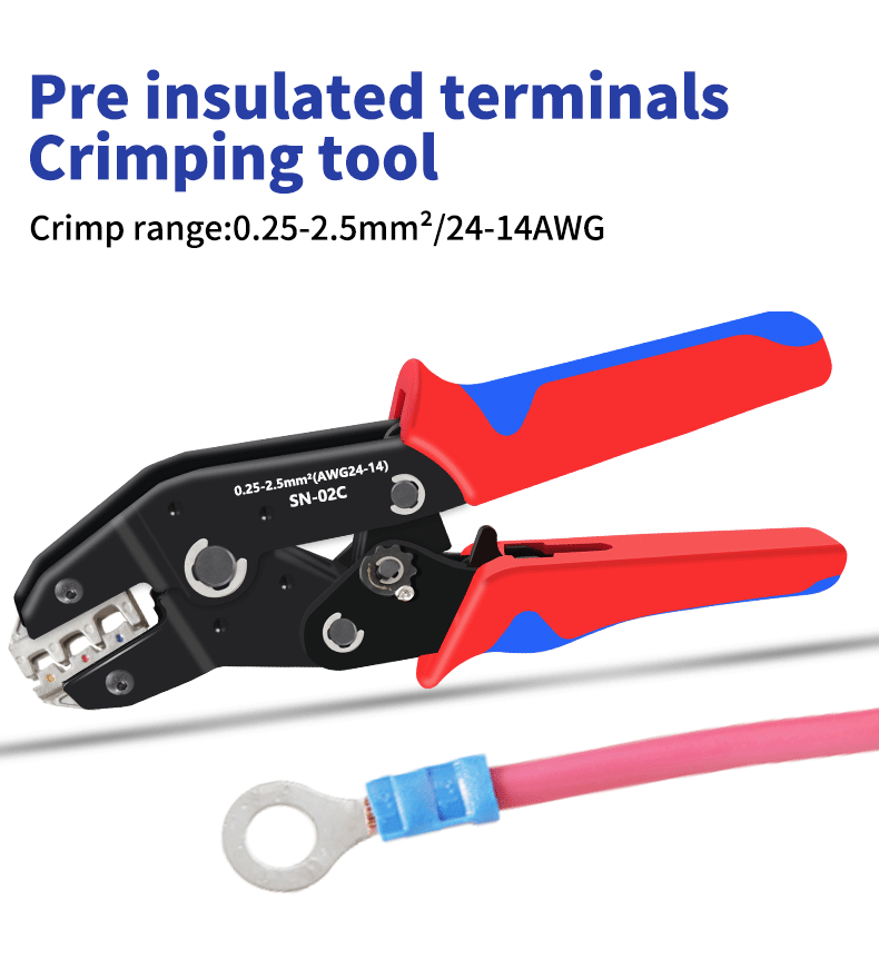 Handcrimpzange 0,25–2,5 mm2, verstellbare Ratchat-Crimpzange, 280-teiliges Kabelschuhe-Sortiment-Set, isoliertes Draht-Crimp-Set SN-02C – Detail 1