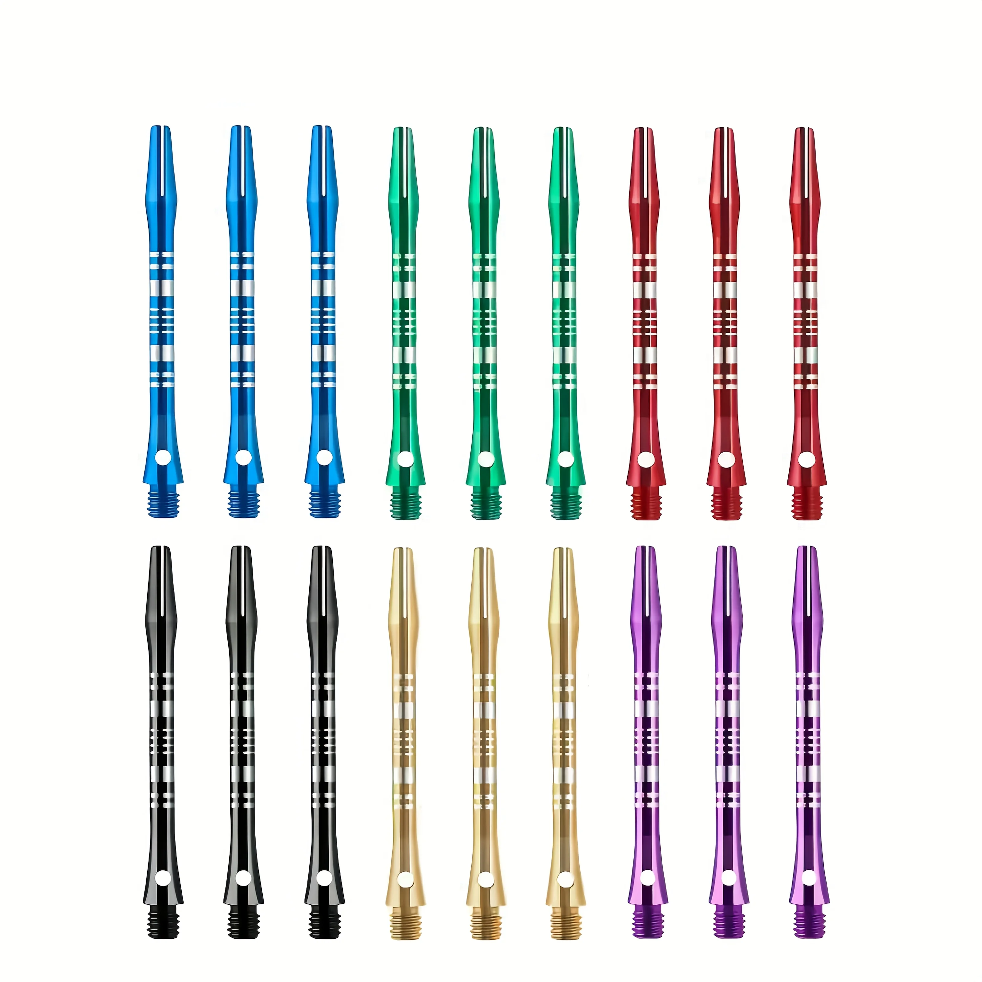 6-pack aluminum alloy dart shaft with 6 O-ring fittings, 2BA standard thread, available in 6 colors