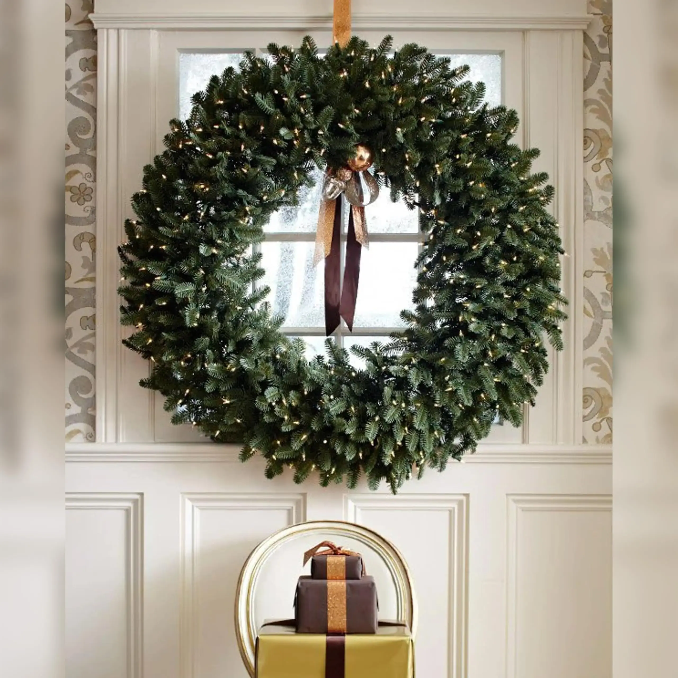 BH Balsam Fir Christmas Wreath - Premium True Needle Front Door Wreath with LED Clear Lights Available in 26