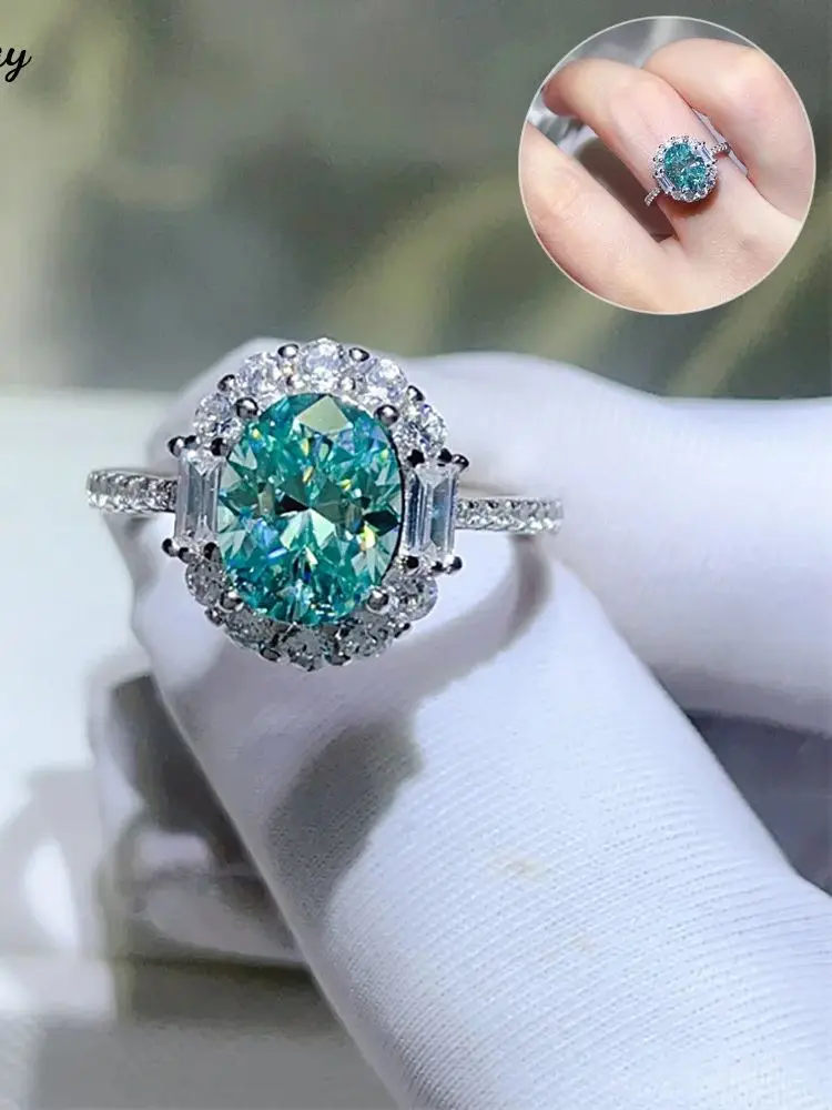 Serenity 1ct 2ct Paraiba Green Moissanite Rings for Women 100% S925 Sterling Silver Bands Plated 18K Diamond Rings Fine Jewelry