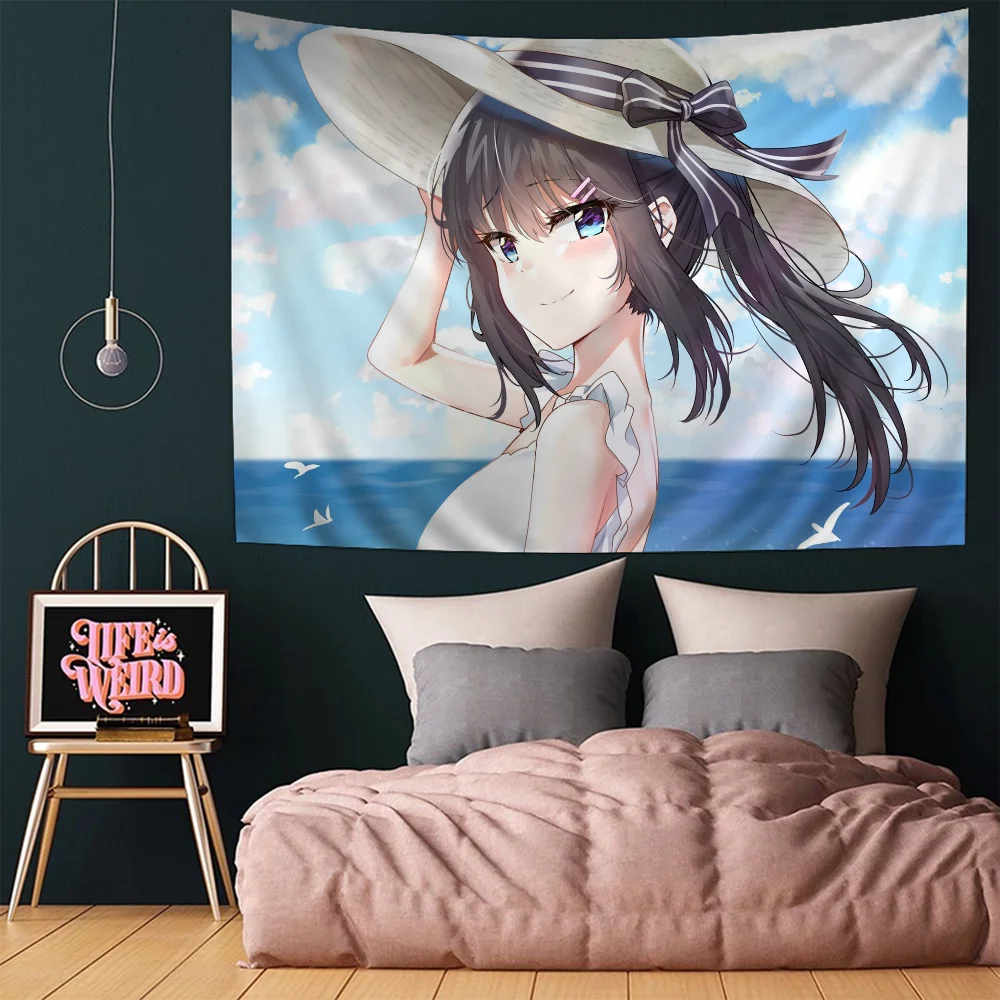 Rascal Does Not Dream Of Bunny Girl Colorful Tapestry Wall Hanging Hippie Flower Wall Carpets Dorm Decor Japanese Tapestry