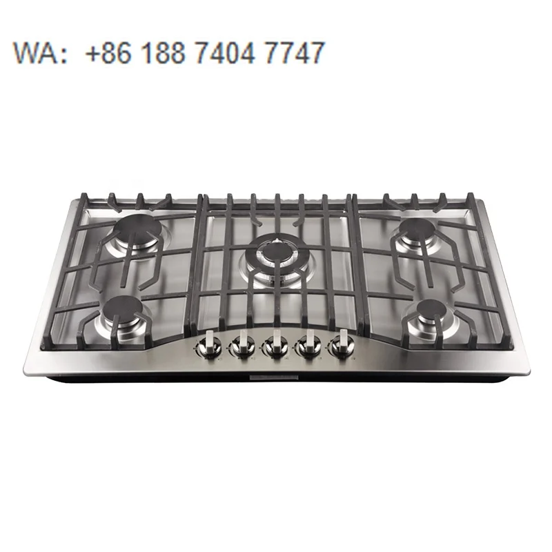 Hot Sale Hotel Built-in Gas Hob Stovetop 90cm SS 5 Burners Automatic Electronic Ignition Energy Efficient Outdoor Table