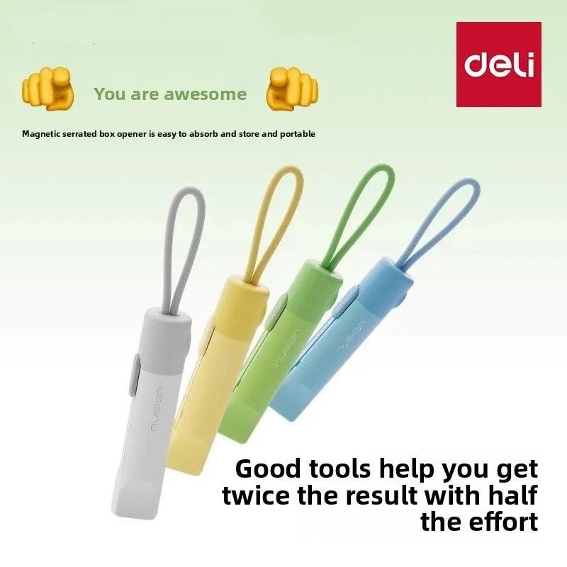 Deli Nusign صندوق مغناطيسي قاطع سكين جيب مسنن سكّين متعدّد الاستخدامات سكين صغير محمول لفتح علبة سريعة آمنة والحرف اليدوية