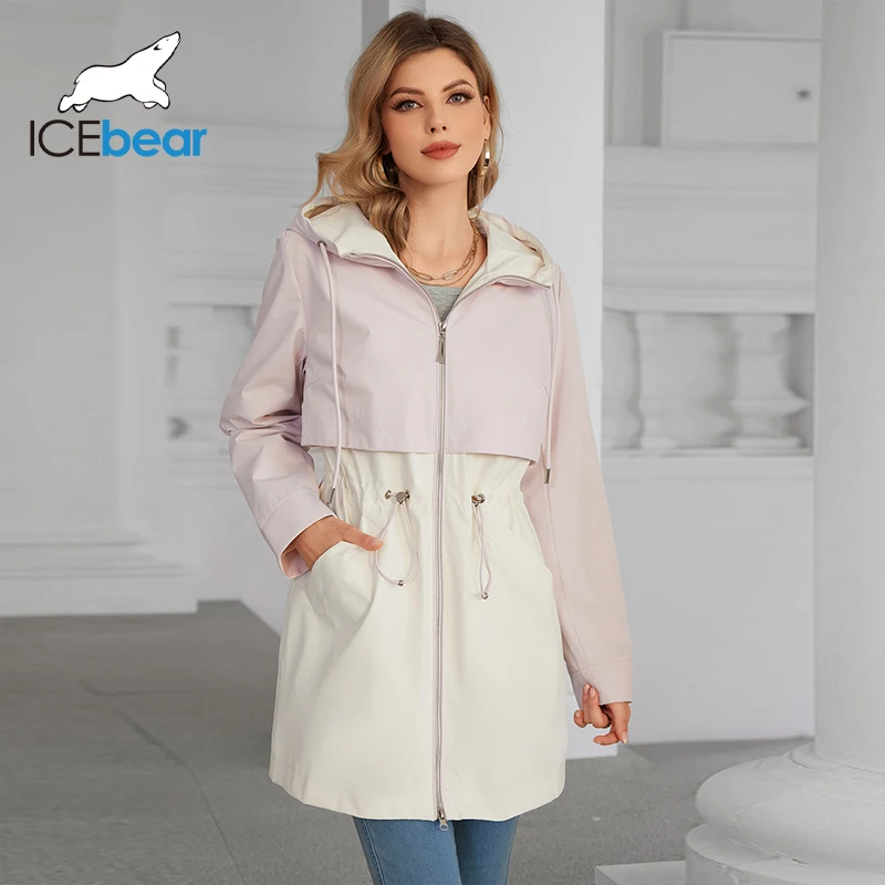 ICEbear Spring 2024 New Women's Trench Coat Women's Jacket Large Hooded Trench Coat Casual Coat Women's Coat GWF4539I