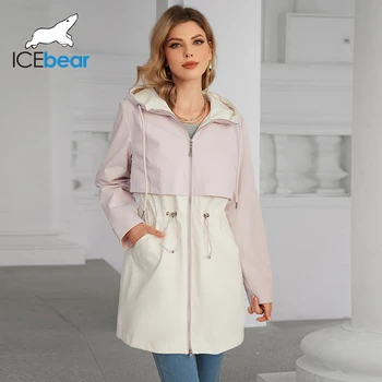 ICEbear-Casaco de trincheira com capuz grande feminino, jaqueta feminina, casaco casual, GWF4539I, primavera, novo, 2022