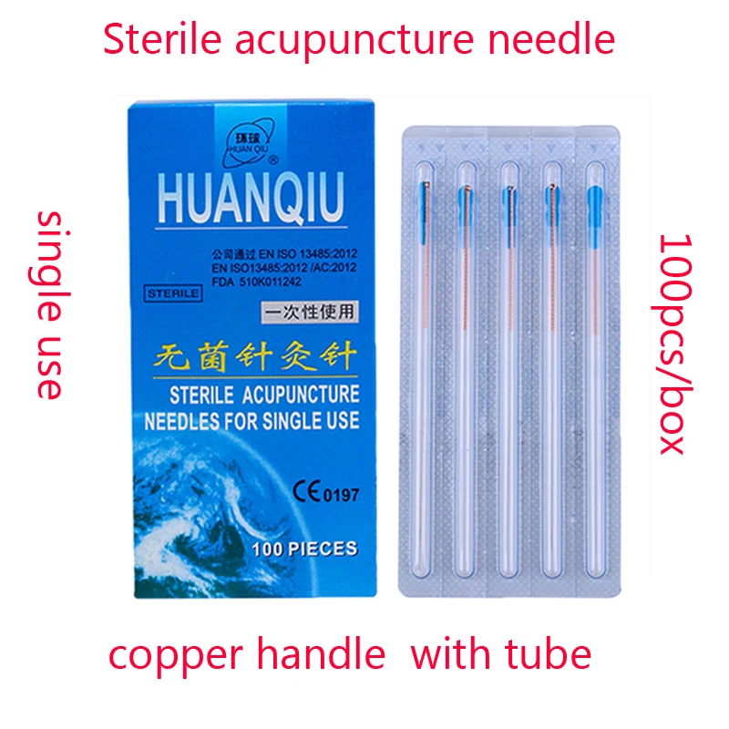 500pcs=5boxes Chinese Sterile acupuncture needle copper handle With Indivual Guide Tube Acupunture Therapy needles single use