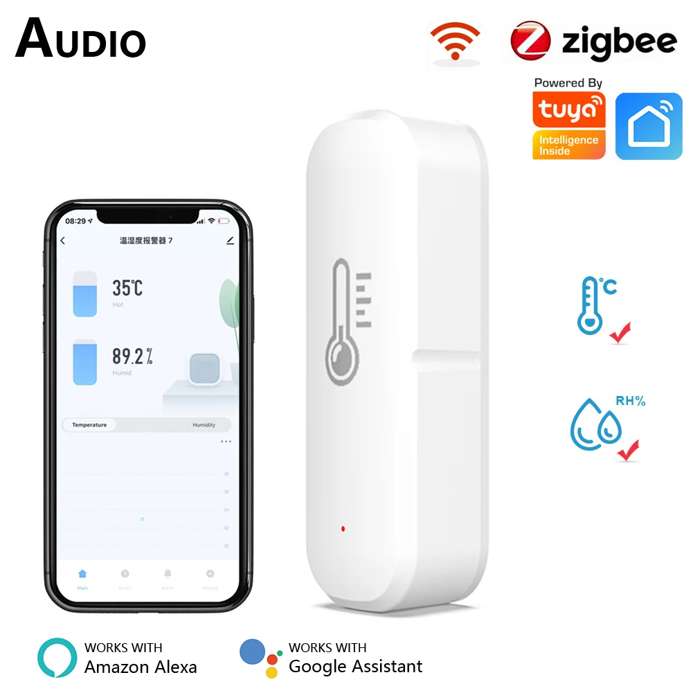 Tuya Zigbee Temperature Humidity Sensor Smart Home Indoor Hygrometer Remote Monitor Smart Life APP Works with Google Home Alexa