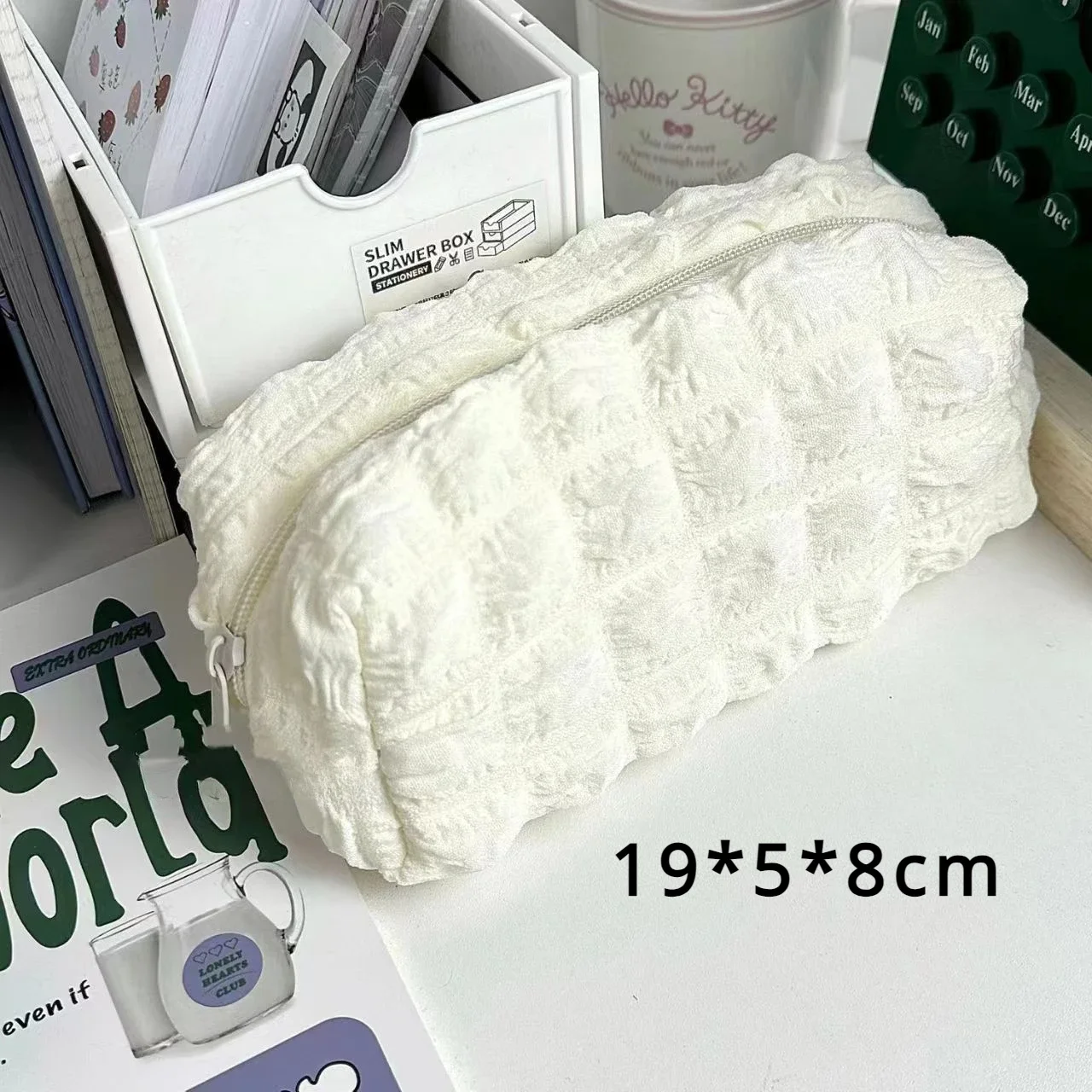 Cream Puff Pencil Pouch High-color Value Large Capacity Cloud-like Soft Simple Dirty Durable Stationery Bag Pencil Case Gift