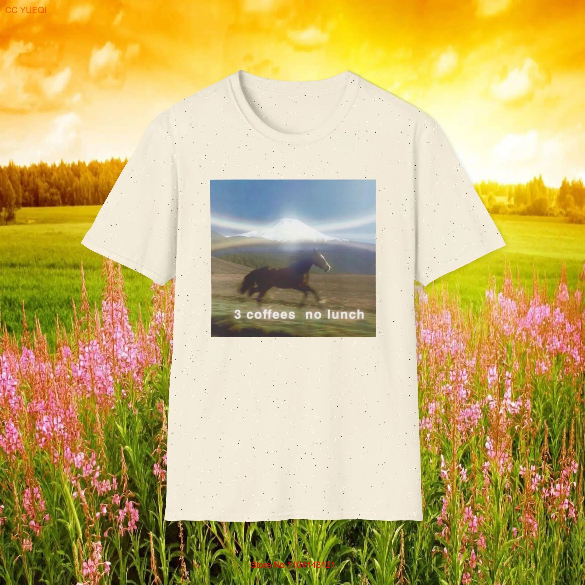 Funny Meme T Shirt Three Coffees No Lunch Horse Joke GifT long or short sleeves