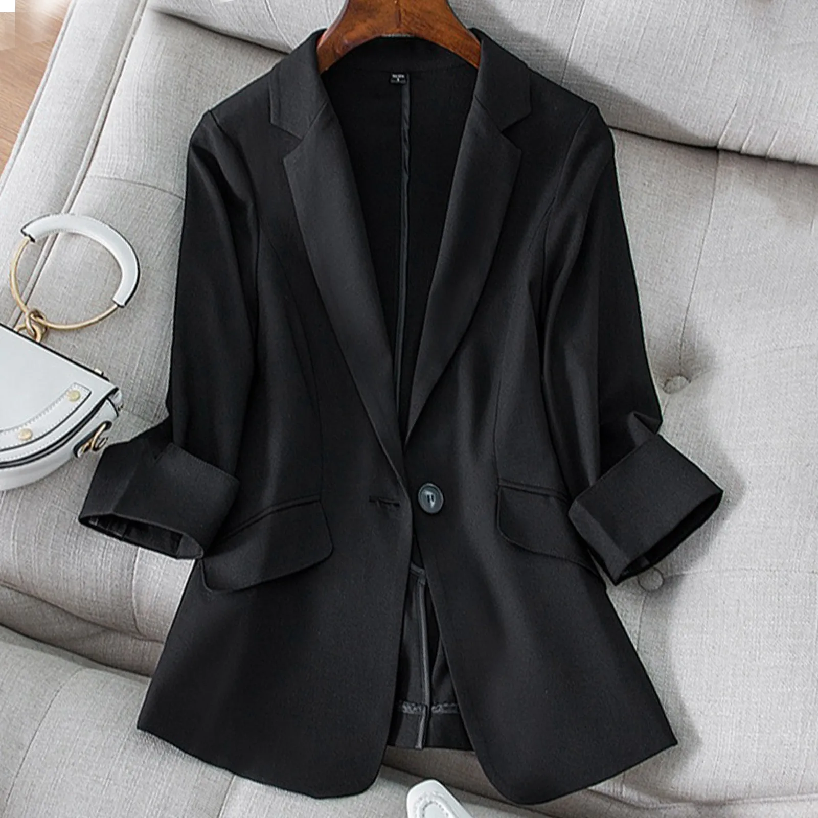 

2024 Spring Autumn New Elegance Women'S Suit Jacket Solid Suit Jacket Women'S Seven-Minute Sleeve Summer New Women Clothing