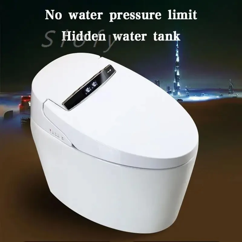 مرحاض ذكي قطعة واحدة موفر للمياه مرحاض كهربائي ذكي مقعد مُدفأ ضوء ليلي شطف مزدوج مرحاض منزلي ممتد