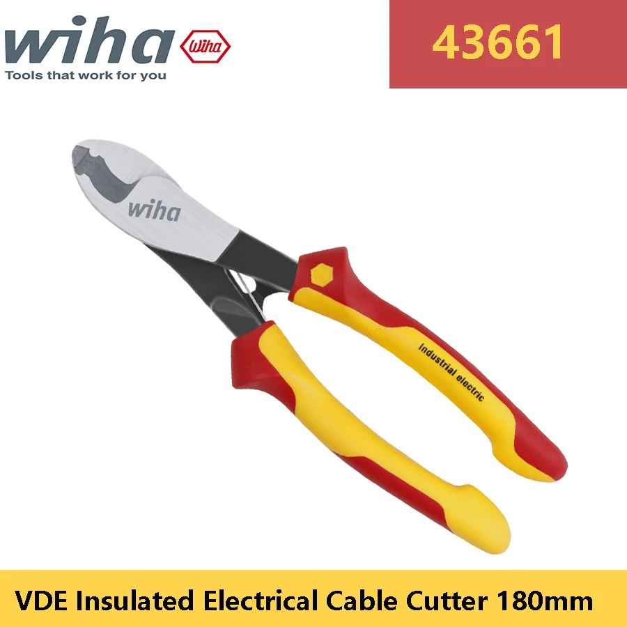 WIHA 43661 VDE-Tested Insulated Electrical Cable Cutter with Switchable Opening Spring Long Cutting Edge 180mm Electrical Plier