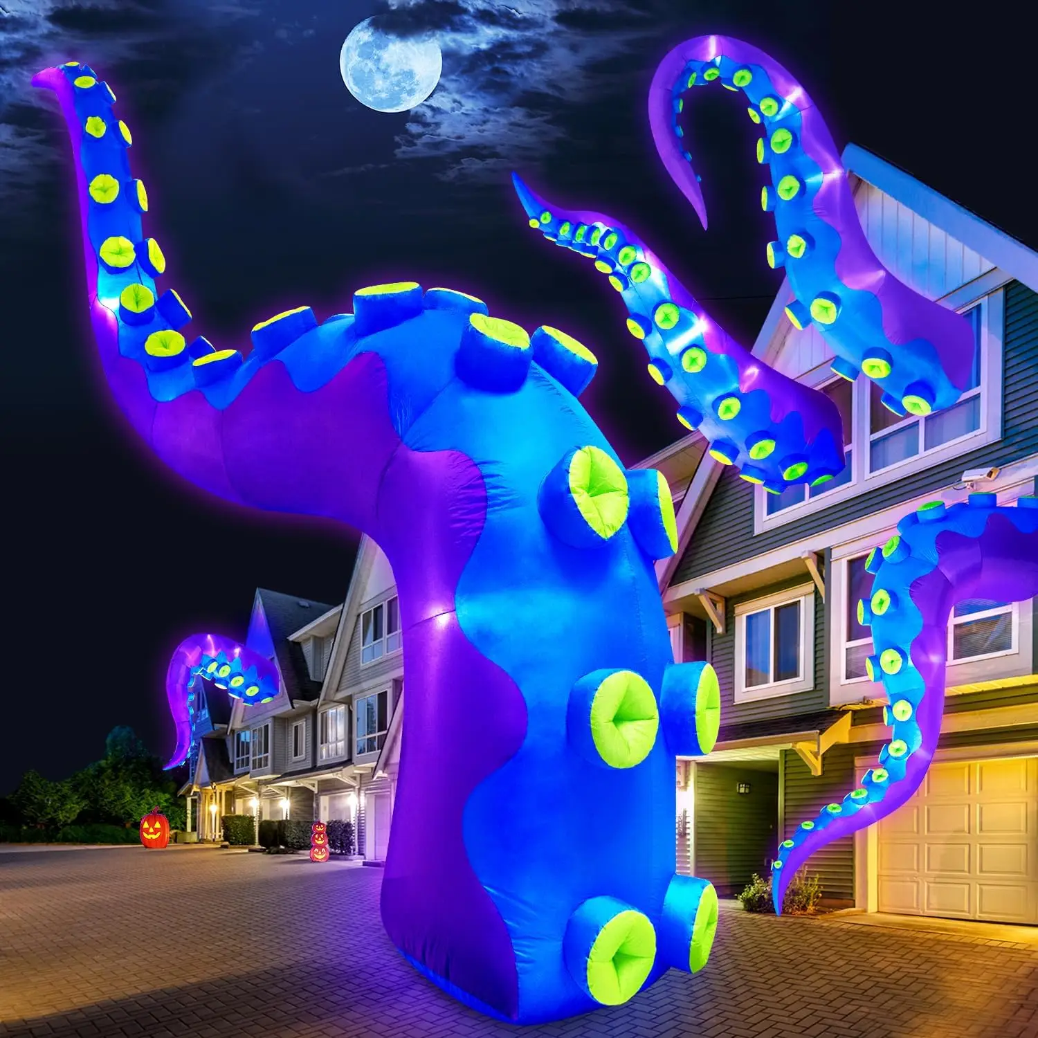 16FT Halloween Inflatables Decorations Outdoor Giant Octopus Tentacles Inflatable Halloween with Build-in LED Lights