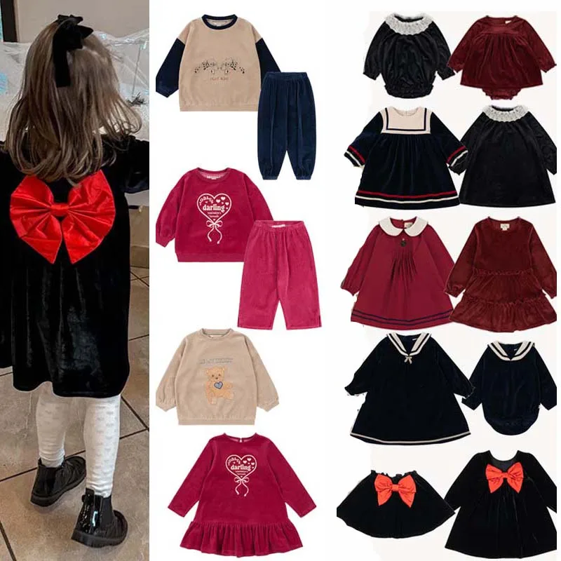 

in Stock Autumn Winter KS Girls Clothes Christmas Long Sleeve Dresses kids Skirt Boys Sweatshirts and Pants
