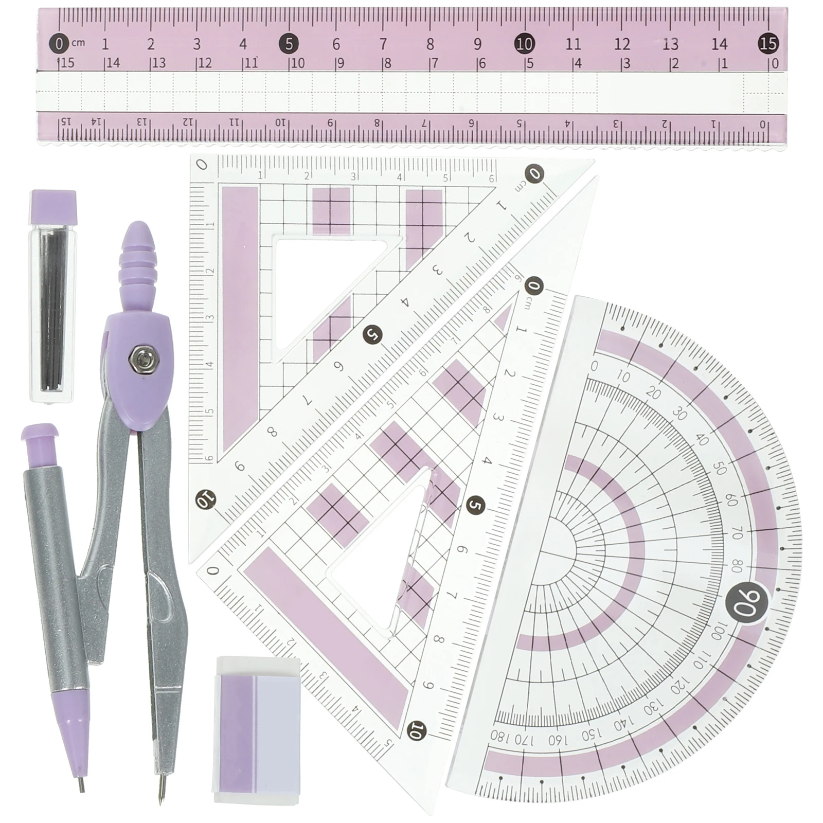 

1 set Geometry Set Multi-functional Ruler Kit Transparent Protractor Compass Triangle Board Blue Office Drawing Tools Students