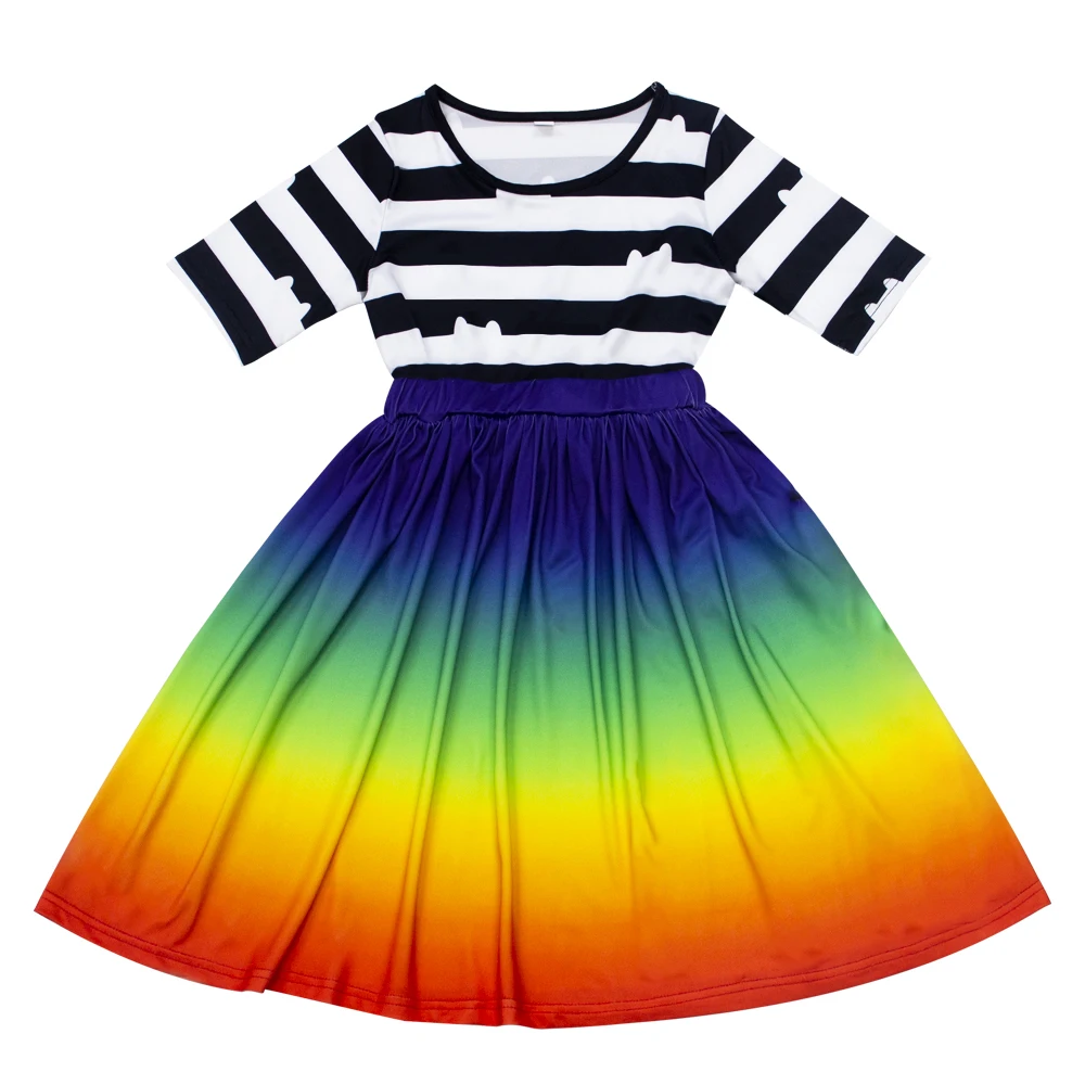 Girls Rainbow Dresses with Headband Gabby's Dollhouse Black And White Stripe Princess Dress Fancy Party Birthday Cosplay Costume