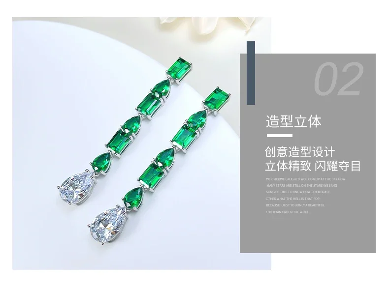 Fashion Retro Versatile Grandmother Green Water Drop 925 Sterling Silver Earrings Set with High Carbon Diamond Wedding Jewelry image 6