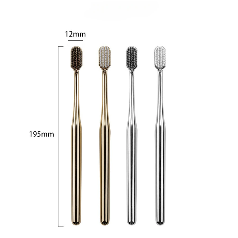 Escova de dentes macia de luxo para homens e mulheres, escova de dentes adulta, escovas dentárias de ouro e prata, elegância