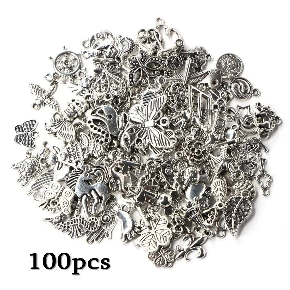 100/200pcs Silver Tibetan Mixed Pendant Animals Charms Beads for Jewelry Making Bracelet Earrings Necklace DIY Craft Art Charms