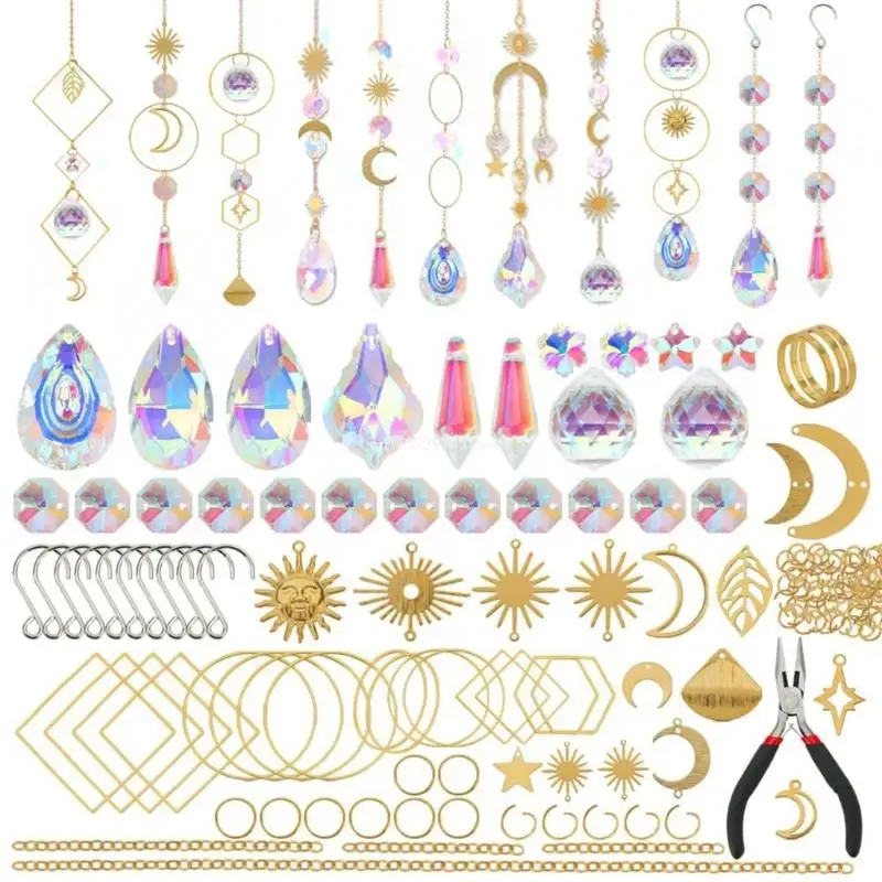 

200Pcs DIY Sun Catchers Making Set Craft DIY Suncatchers Making Set for Adult Kids Crystal Suncatchers Set with Hooks