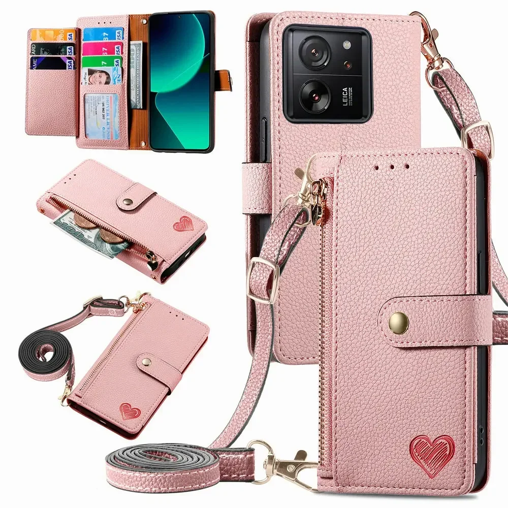 For Xiaomi 14T 13T Pro 14 Ultra 5G Wallet Case Redmi Note 13 Pro 4G RFID Zipper Crossbody Leather Book Funda Mi 14 T Note13 Plus