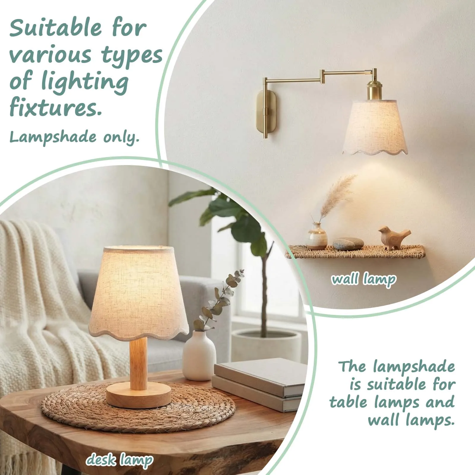 Scalloped Edge Lampshade Linen Fabric Cone Shade Cream for Table Lamp Wall Lamp Cozy Bedroom Living Room