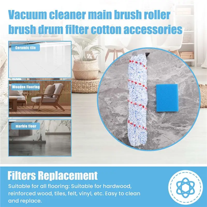 AEE6-Filter Brush Roller And Pre-Filter Foam Replacement Parts For Tineco Ifloor HF10E-01 Cordless Wet Dry Vacuum Cleaner