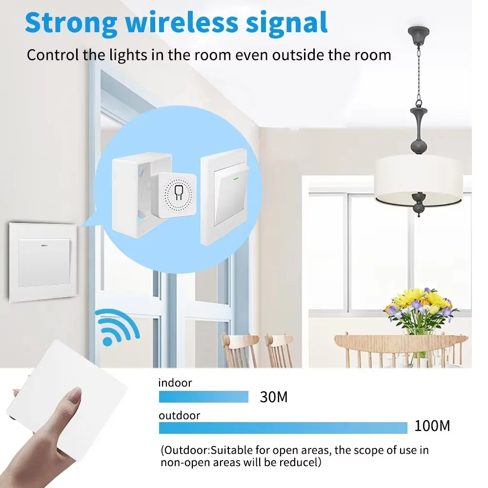 Tuya WiFi Switch Voice APP Wireless Remote Light Switch Needed Self-Powered Panel IP44 Waterproof 16A Mini WiFi Smart Switch