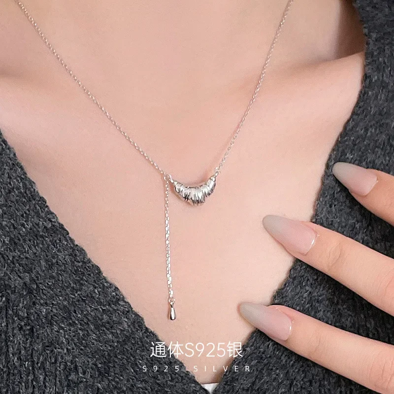 

925 Sterling Silver Corner Bag Tassel Water Drop Necklace Women's Collarbone Chain Simple All-match Accessories Necklace Chain