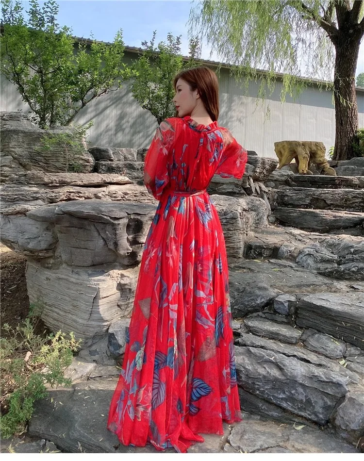 الصيف عطلة الشاطئ السفر فستان ماكسي البوهيمي الأمومة صورة تبادل لاطلاق النار ألابية موضة مسلم فضفاض الشيفون فستان طويل شاطئ البحر #5