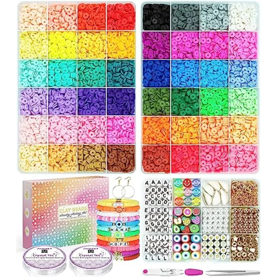

Набор для изготовления браслетов, 12000 шт., глиняные бусины, 48 цветов в 3 коробках, набор браслетов дружбы с эластичными нитками, полимерные бусины-разделители