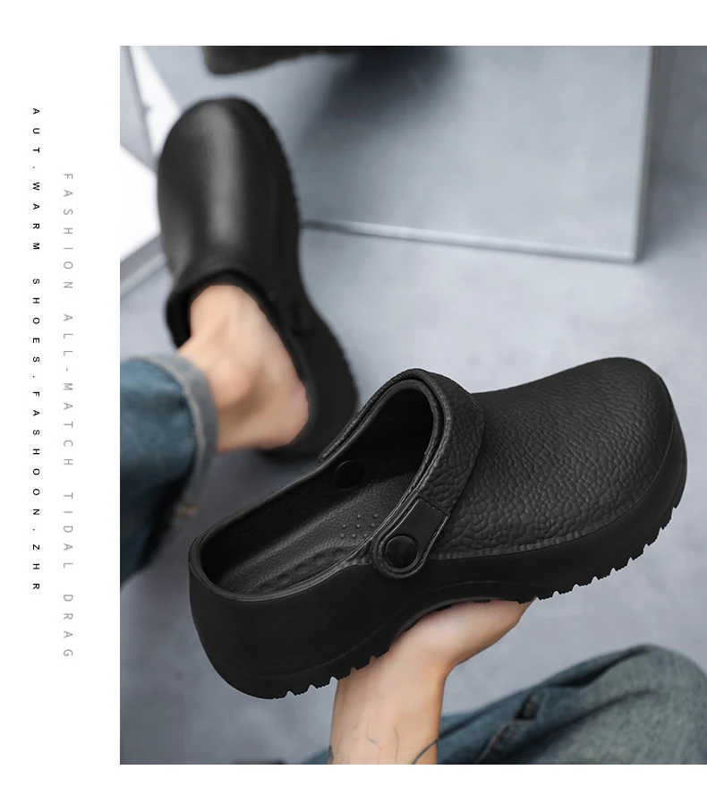 Modische unisexfarbene Schuhe für die Gastronomiebranche, bequem, leicht, strapazierfähig, wasserdicht, geeignet für Küchen und Krankenhäuser, lässige weiche Slipper-Flachschuhe. – Detail 6
