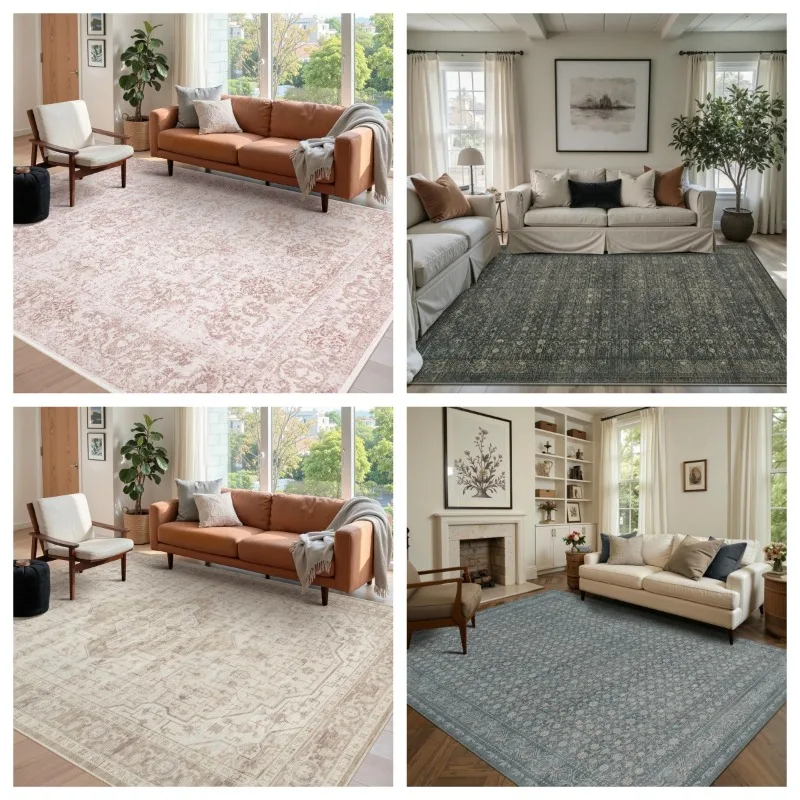 

Retro Bohemian Style Living Room Carpet Sofa Coffee Table Non-slip Floor Mat Foldable Machine Washable Bedroom Bedside Soft Rug