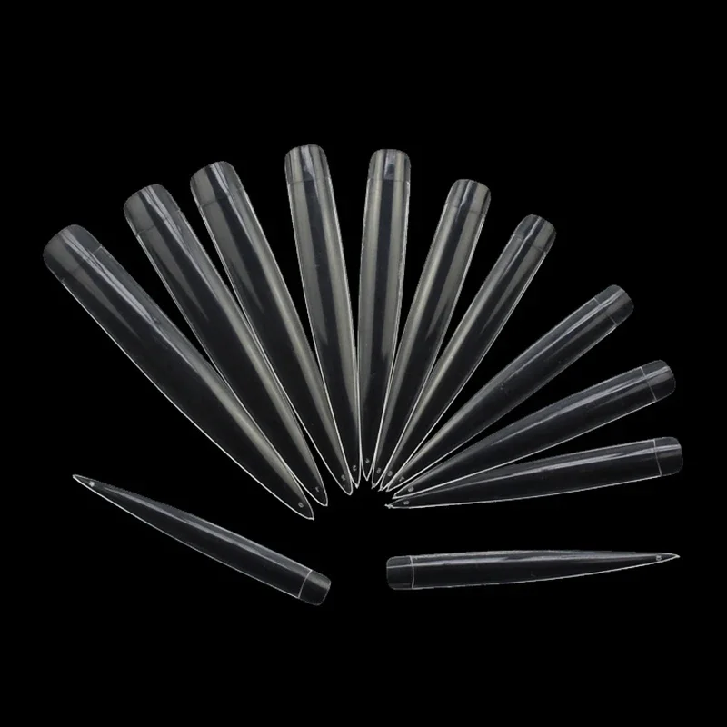 Uñas postizas extralargas naturales transparentes, juego de puntas de uñas postizas, media cubierta acrílica, uñas postizas de salón transparentes, 10 Uds.