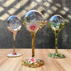 Natural Crystal Sphere Holders Metal Taller Creative Hand Painted Flower Single Crystal Ball Eggs Stand Display Base Home Decor
